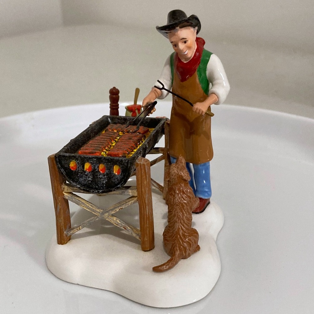 NFS Dept 56 The Backyard Patio & Grill Master and Friend, 3pc Lot- Snow Village - Picture 5 of 12
